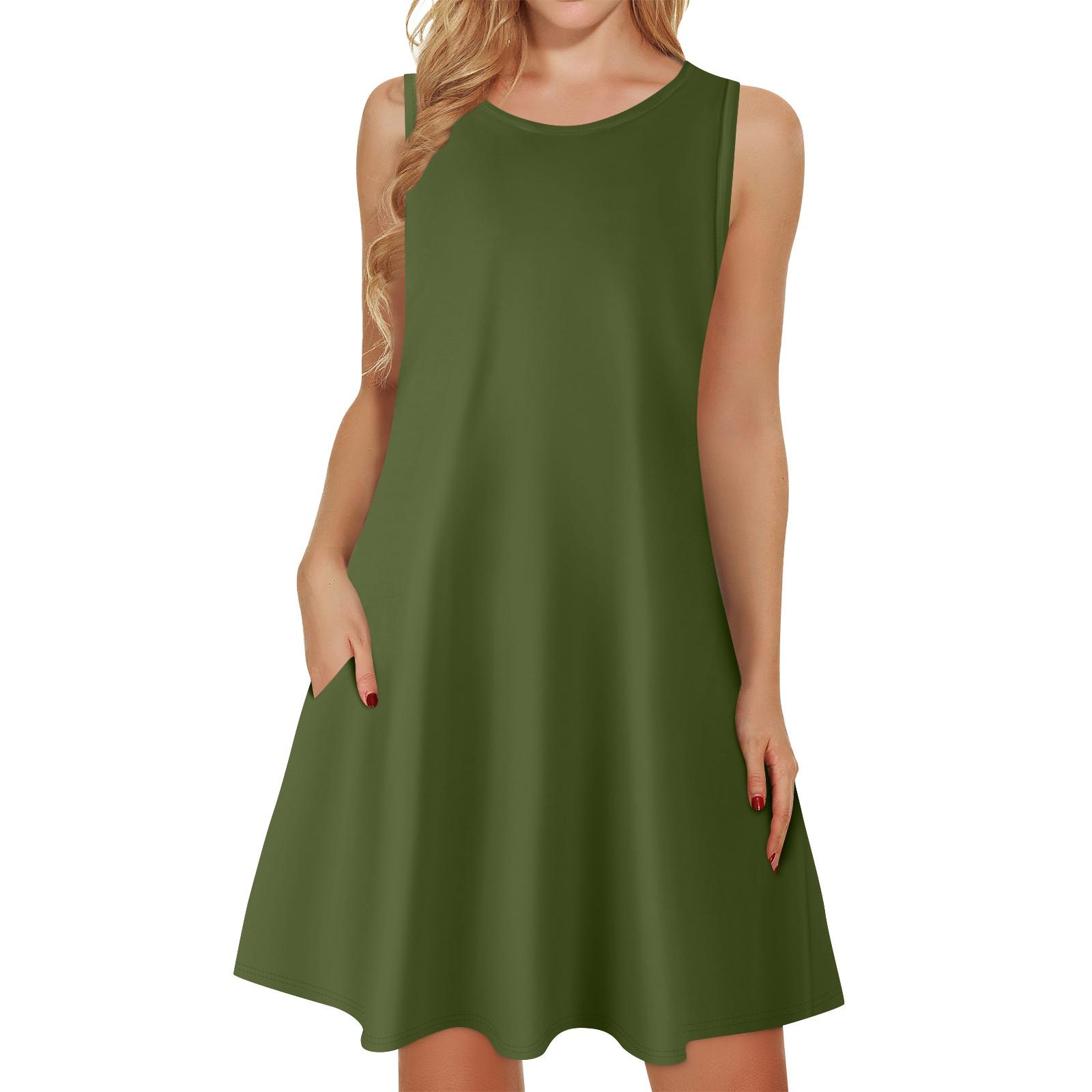 

Женские летние платья, свободные сарафаны без рукавов с U-образным вырезом и карманами XL