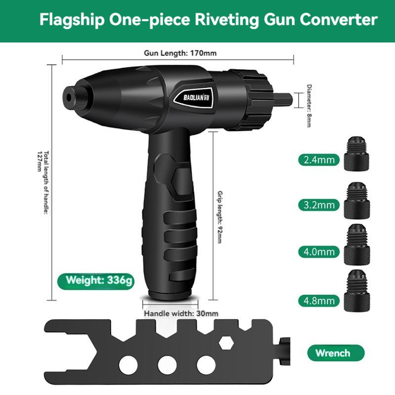 

Интегрированный электрический заклепочный пистолет, адаптер для дрели, беспроводной заклепочный инструмент 2,4–4,8 мм, различные модели направляющих насадок, аксессуары для электроинструментов