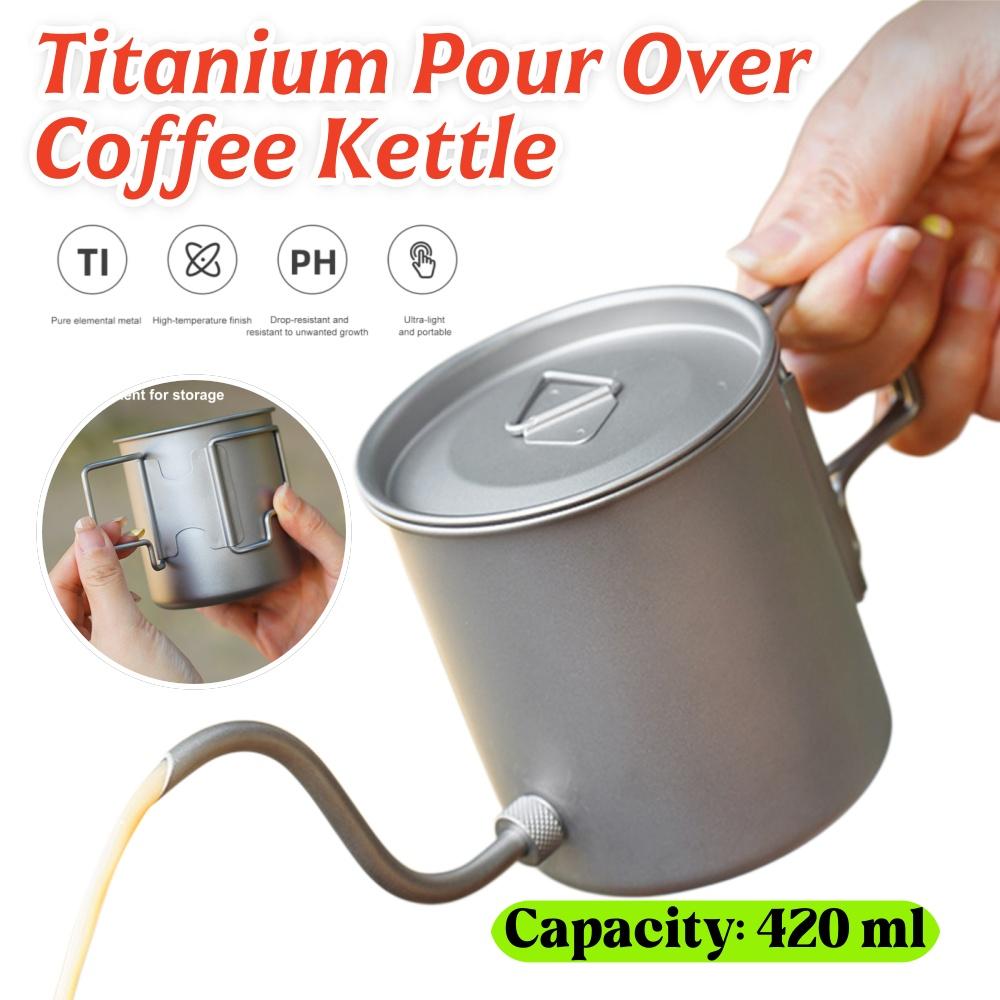 Titanium 420ml Gooseneck Kettle Ultralight Portable Coffee Kettle Detachable Spout & Folding Handle for Camping Cookware