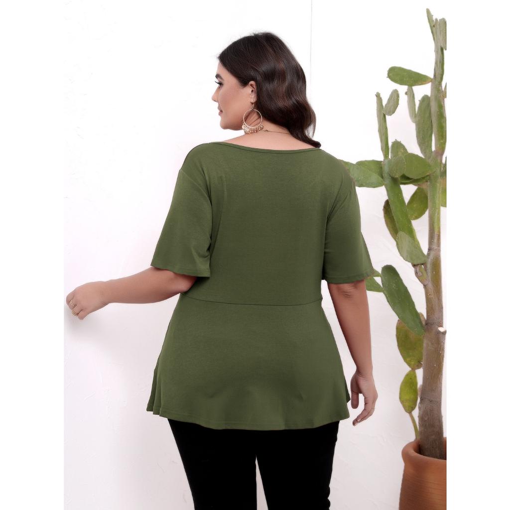 GMXIA Plus-size Women's Simple Short-sleeved, O-neck, Belted, Slimming Top T-shirt