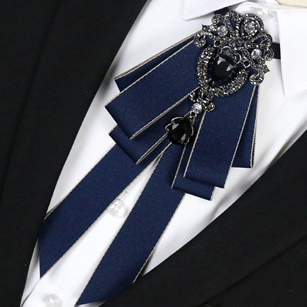Crystal Bow Tie Ribbon Ribbon Bow Brooch Fashion Neck Tie  Business Formal Dress Shirt