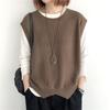 Women's Retro Knitted Vest - 2024 Spring/Autumn Style, Solid Color, Loose Fit, Round Neck, Irregular Pullover Waistcoat.
