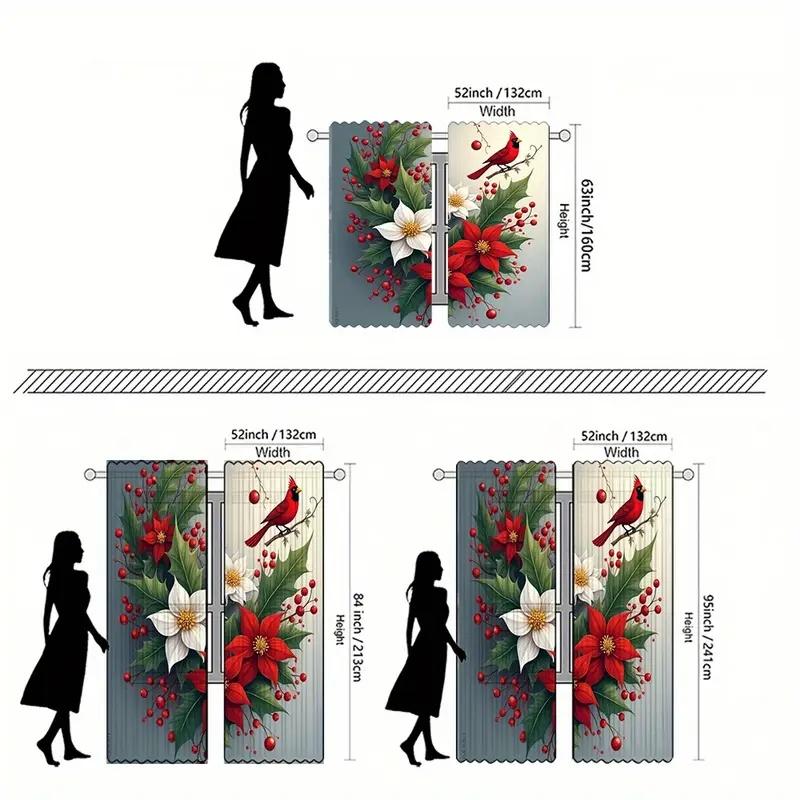 2 Pcs Flowers and Birds print curtains,suitable for bedroom,living room kitchen decoration,home decoration,window decoration