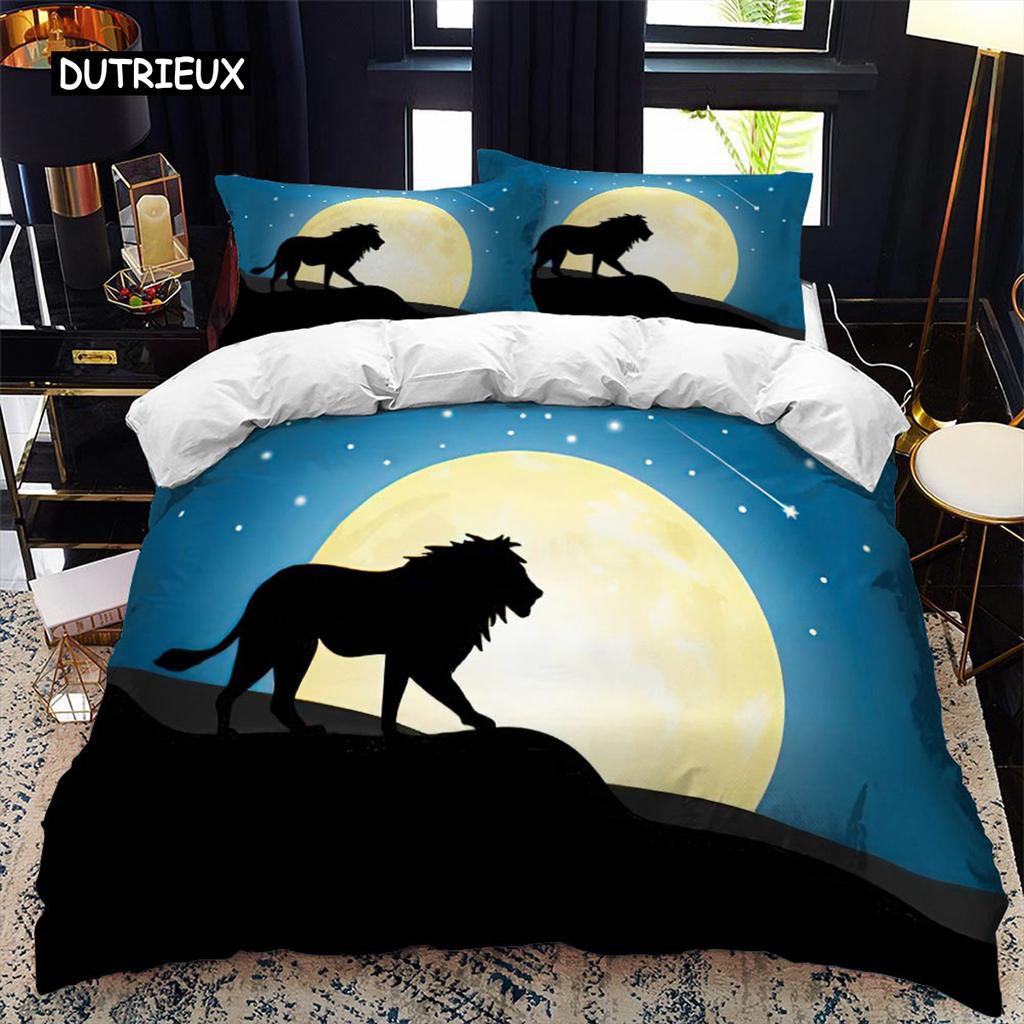 Tier Silhouette Bettbezug Set Heulen unter dem Mond Tier Thema Bettdeckenbezug für Kinder Jungen Mikrofaser King Twin Bettwäsche Set