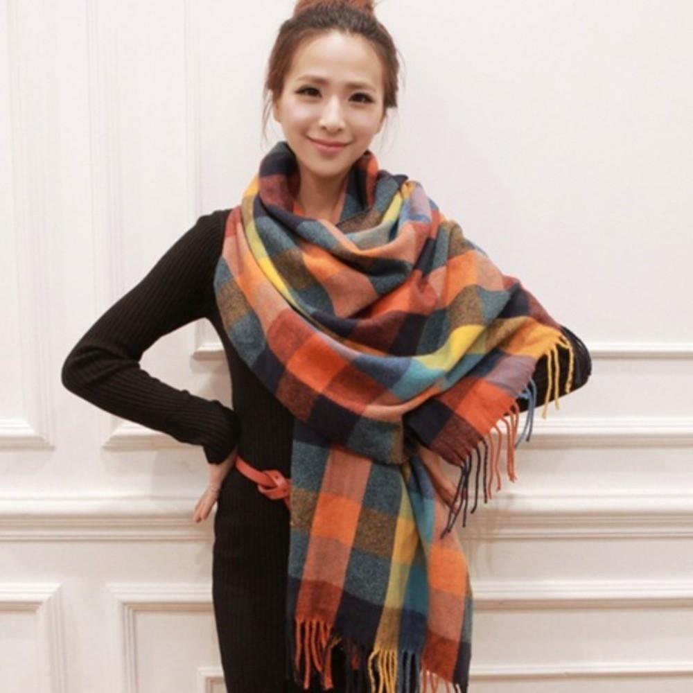 Keep Warm Plaid Scarf Thick Shawl Wrap Casual Imitation Cashmere Shawl  Autumn Winter