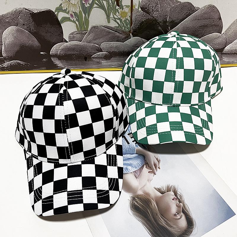 Summer Korean Plaid Sun Hat for Men - Checkered Hard Top Baseball Cap, Breathable Unisex Outdoor Peaked Cap
