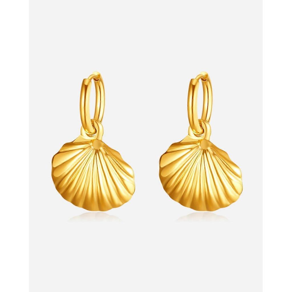 Shell Hoop Earlobe Earrings – Stainless Steel, Nontarnish Earring, Ocean Style Hoop Earring for Women Waterproof,Color Not Fade