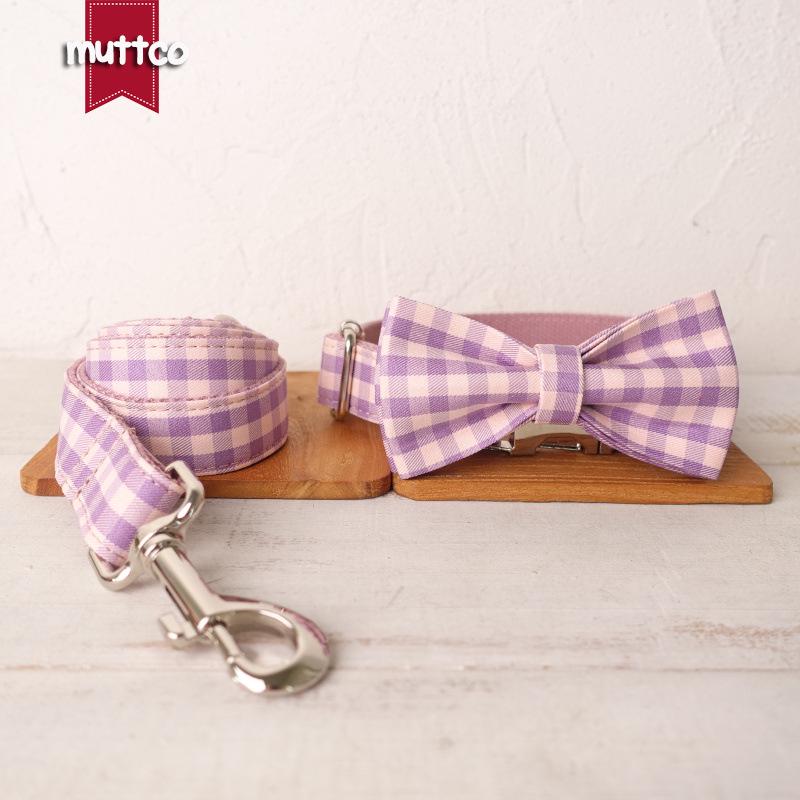 MUTTCO Custom Laser Engraved Dog Collar & Leash Set with Bowtie UDC-101 XS