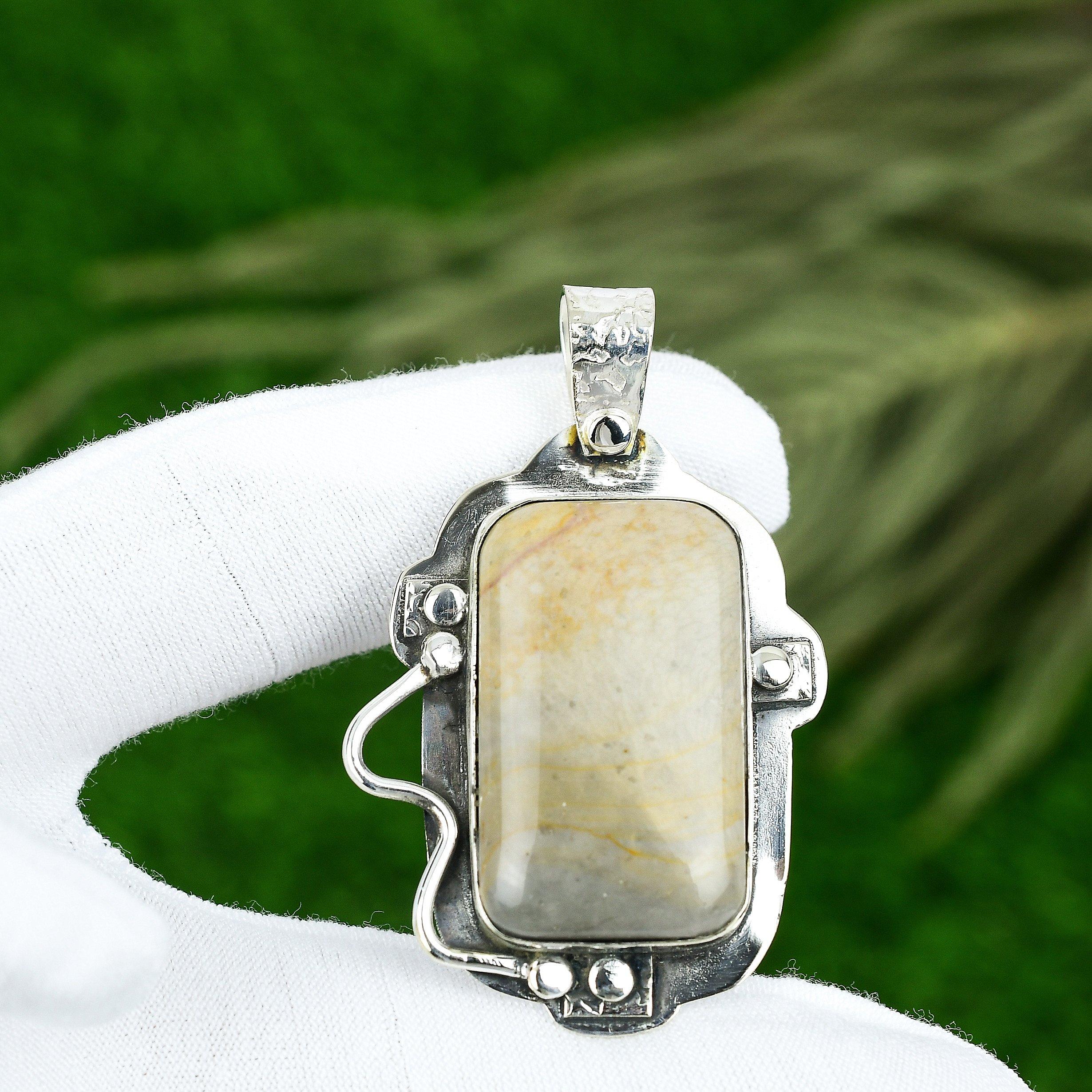 Friendship Day Sale 925 Silver Natural Landscape Jasper Ethnic Pendant Jewelry