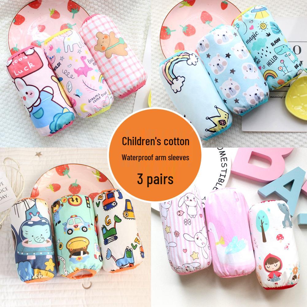 3 Pairs Baby Cotton Arm Sleeves - Stain-Resistant & Waterproof Cartoon Design for Autumn/Winter
