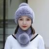 Rex Rabbit Hair Hat Scarf Two-piece Set Women's Winter Fur Hat Set Winter Fashion Warm Middle-aged Mother Hat