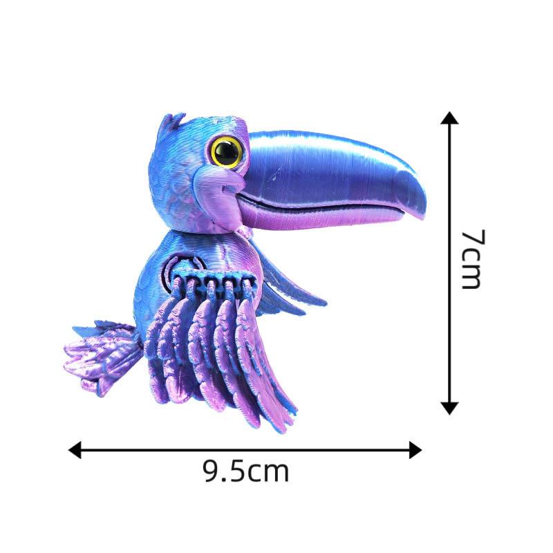 3D Printing Open-Billed Parrot Toy Creative Fun Wings Fully Joints Movable Toy Model Simulation Bird Desktop Ornaments Gift