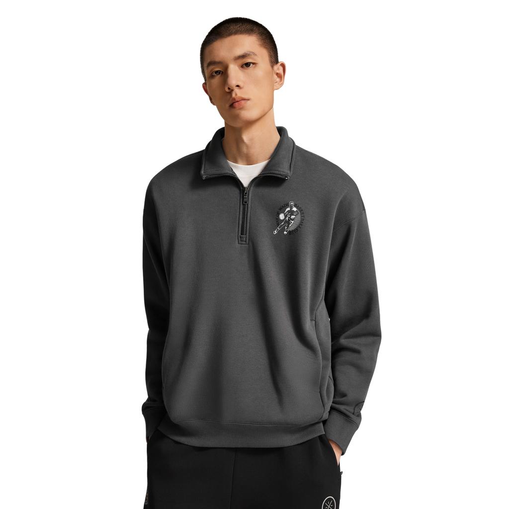 Li-Ning Wade Series Stand Collar Pattern Letter Print Zipper Hoodie Men hoodies AWDW017-1