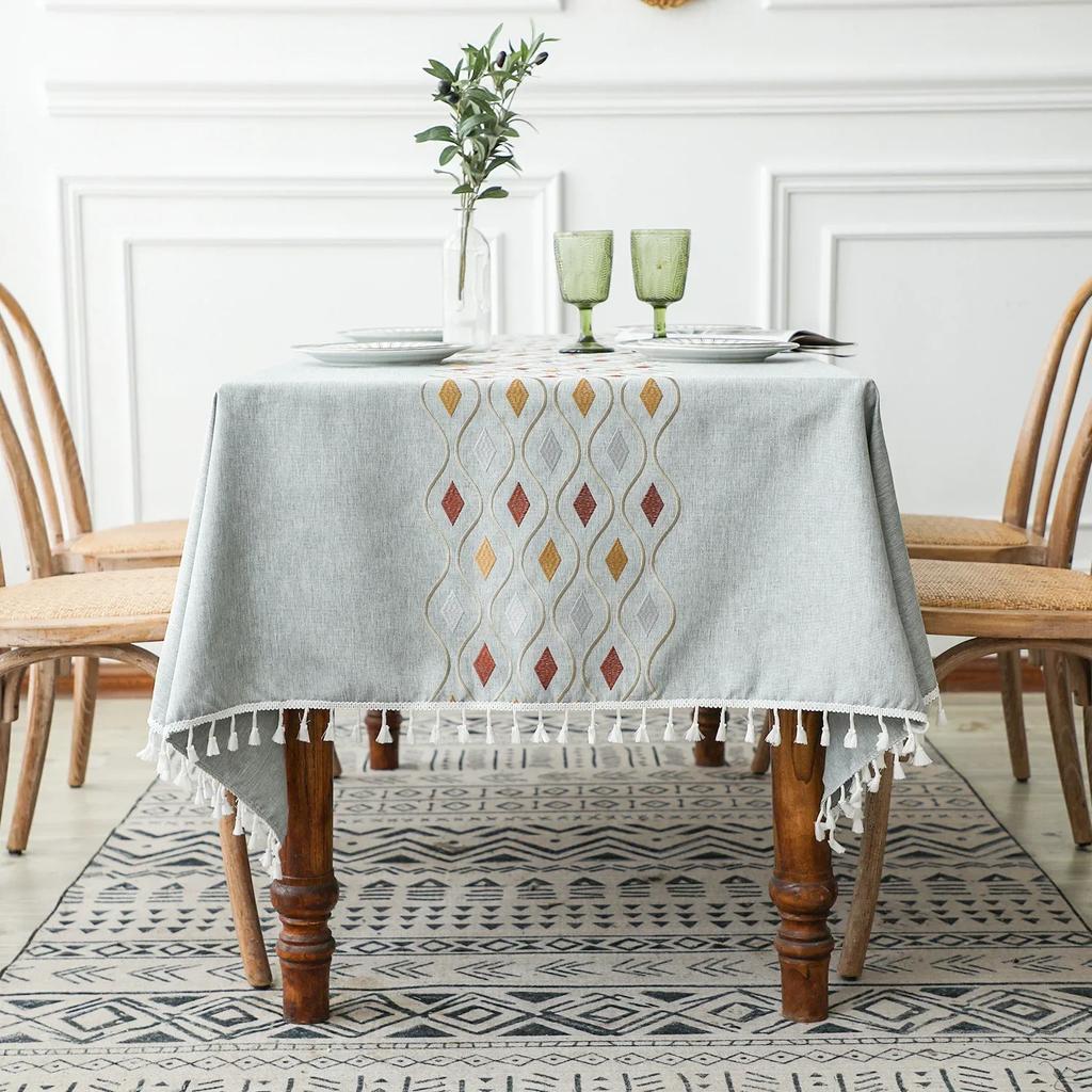 Nordic Tablecloth for Table Pastoral Decorative Linen Rectangular Tablecloth with Tassel Wedding Dining Table Cover Tea Cloth