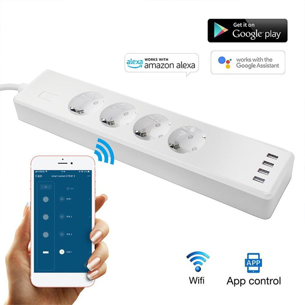 16A Smart WiFi Power Strip with 4 Surge Protection Outlets & 4 USB Ports Multi-port Smart Plugs