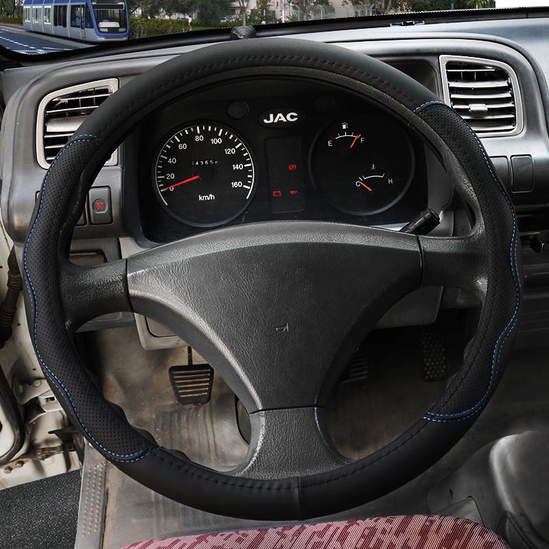 DERMAY 36cm 38cm 40cm 42cm Car Steering Wheel Covers PU Leather Blue line for Car Bus Truck Customized Large/Small Size