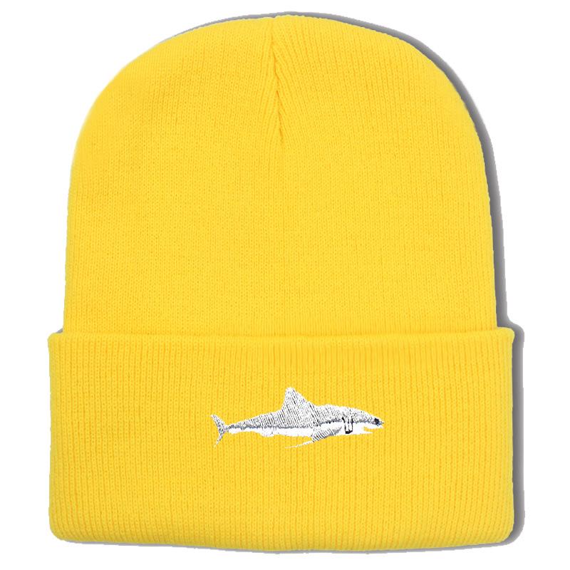 Shark Embroidery Knitted Beanie with Ear Protection for Autumn/Winter - Unisex Casual Hat