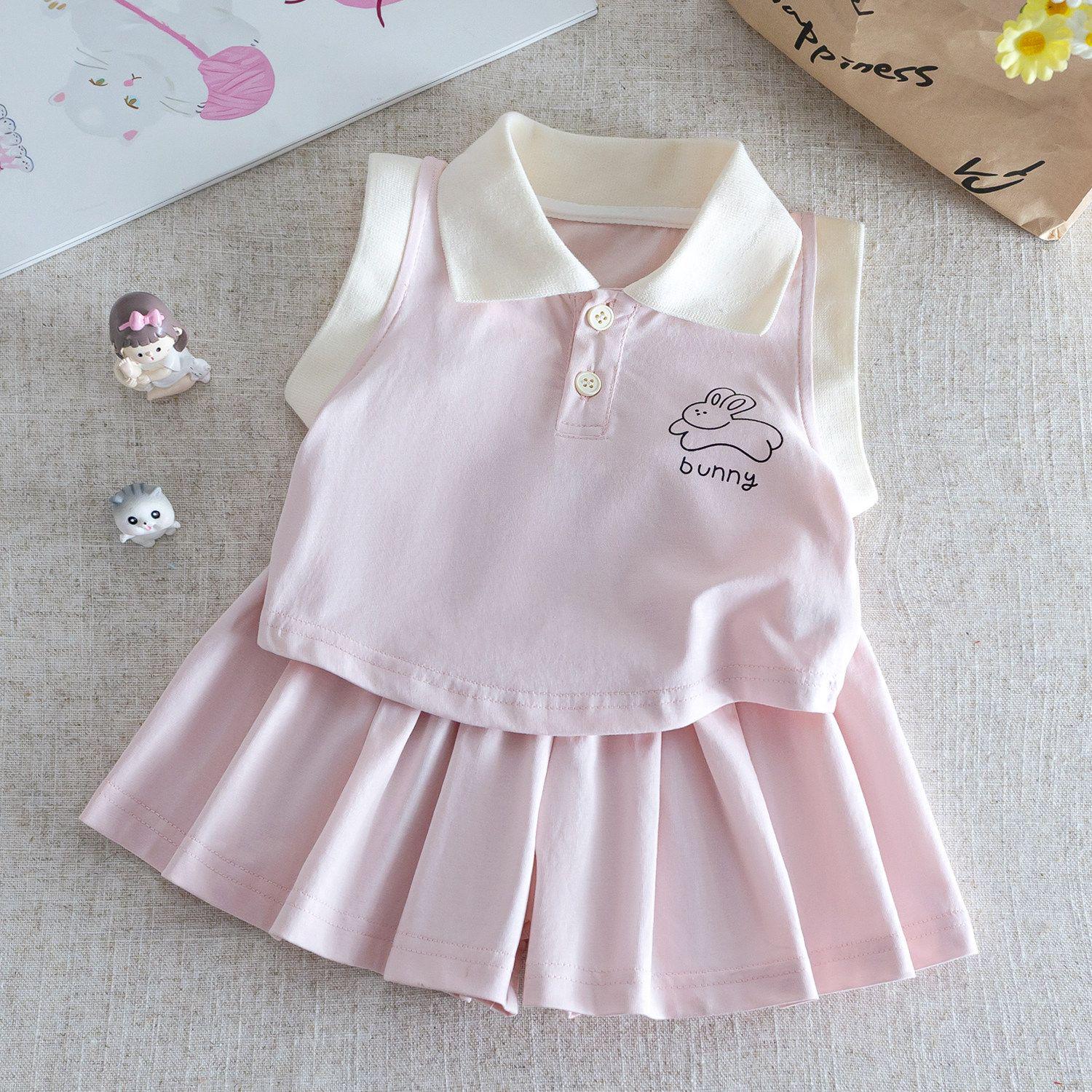 Girls 2026 Korean Style Cute Toddler Sleeveless Top & Pleated Shorts Set 120cm
