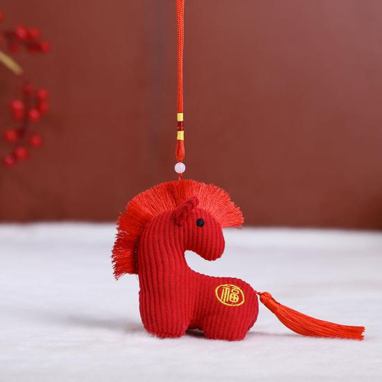 Plush Horse Toy Hanging Decoration Stuffed Lucky Pony Plushie with Red Tassels Year of Horse Mascot Doll Bag Charm New Year Holiday Gift
