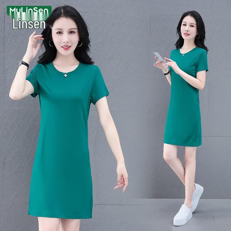 MULINSEN Women s Casual Ice Silk Short Sleeve Midi Dress L