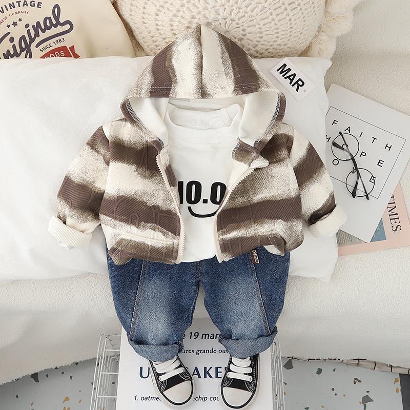 

Весенний кардиган тай-дай и джинсы, комплект из трех предметов с надписями, 2025 90cm коричневый