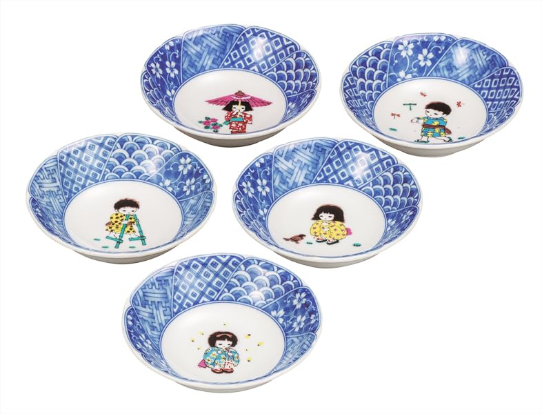 Kutani ware Iwataya 4.5-inch small bowl set - Warabe (child design) K9-192