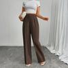 Pantalones de Traje Casuales de Negocios para Mujer de Cintura Alta Sueltos Rectos de Pierna Ancha