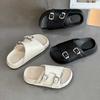 Thick-soled Slippers Women's Summer Wear New Fashion Buckle One-word Cool Slippers High-end Leather Casual Slippers