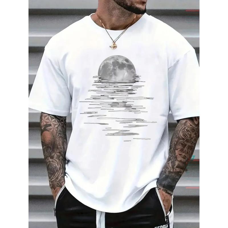 Summer Men's Moon Pattern Printed Fashion T-shirt Top