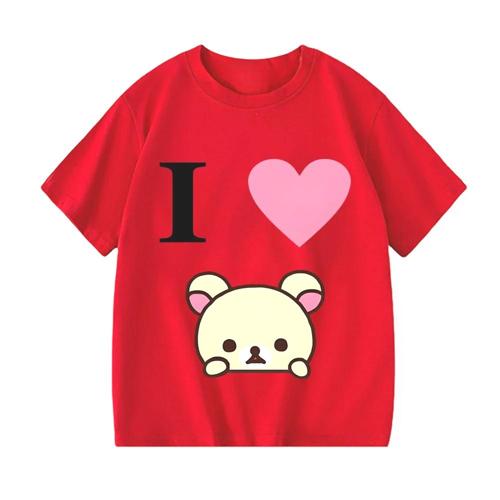 L Love Rilakkuma Painting T-shirt Girls Clothing Cartoon Short Sleeves Sports Fashion Streetwear Manga/Comic Tee-shirt