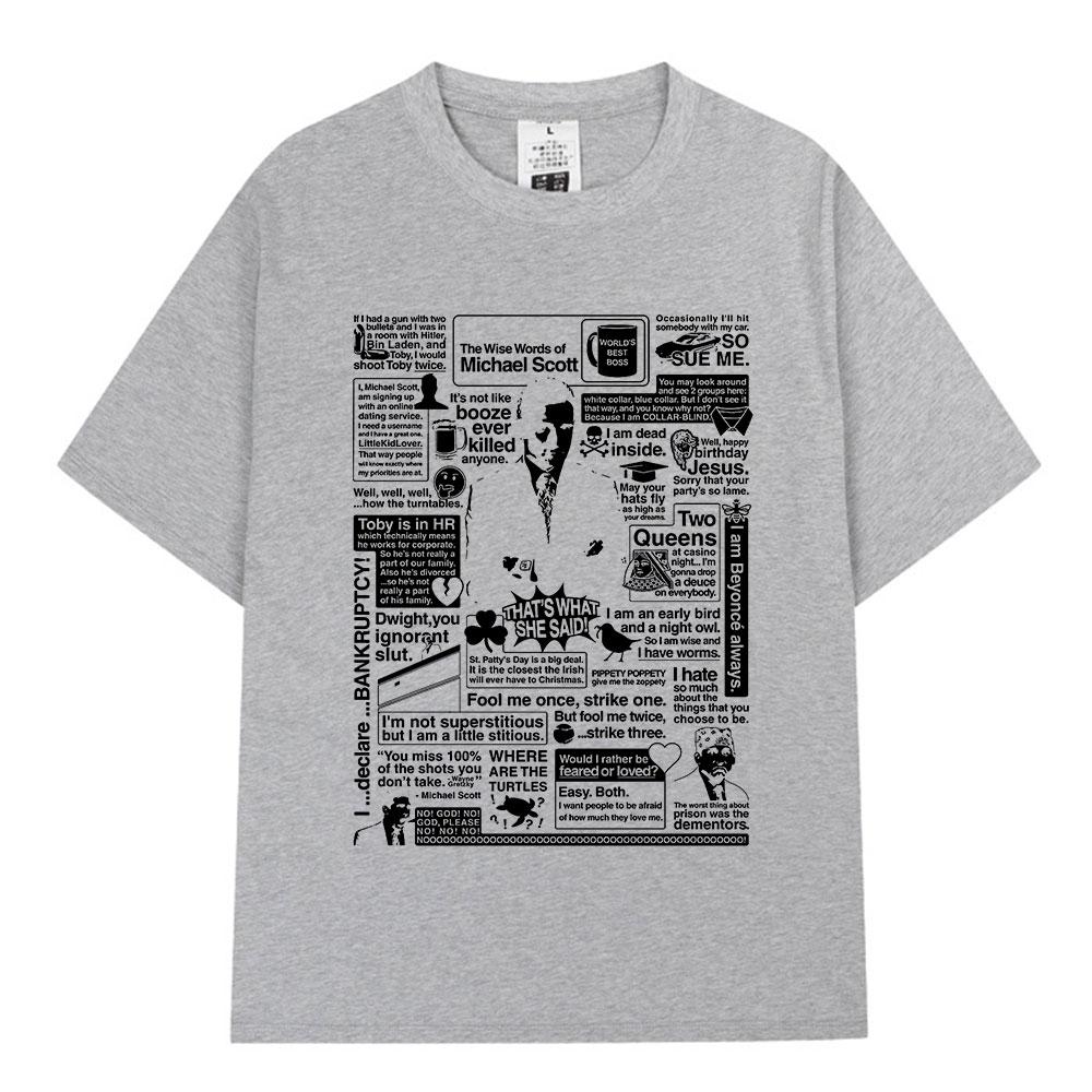 The Wise Words of Michael Scott Homage The Office T-shirt Tv Series Dwight Schrute Jim Halpert Short Sleeve Oversized T-Shirts