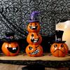 Hand Painted Resin Crafts Halloween Pumpkin Statue, Spooky Face Figurine for Cute Witch Hat Indoor Tabletop, Tiered Tray, Party, Home Decor