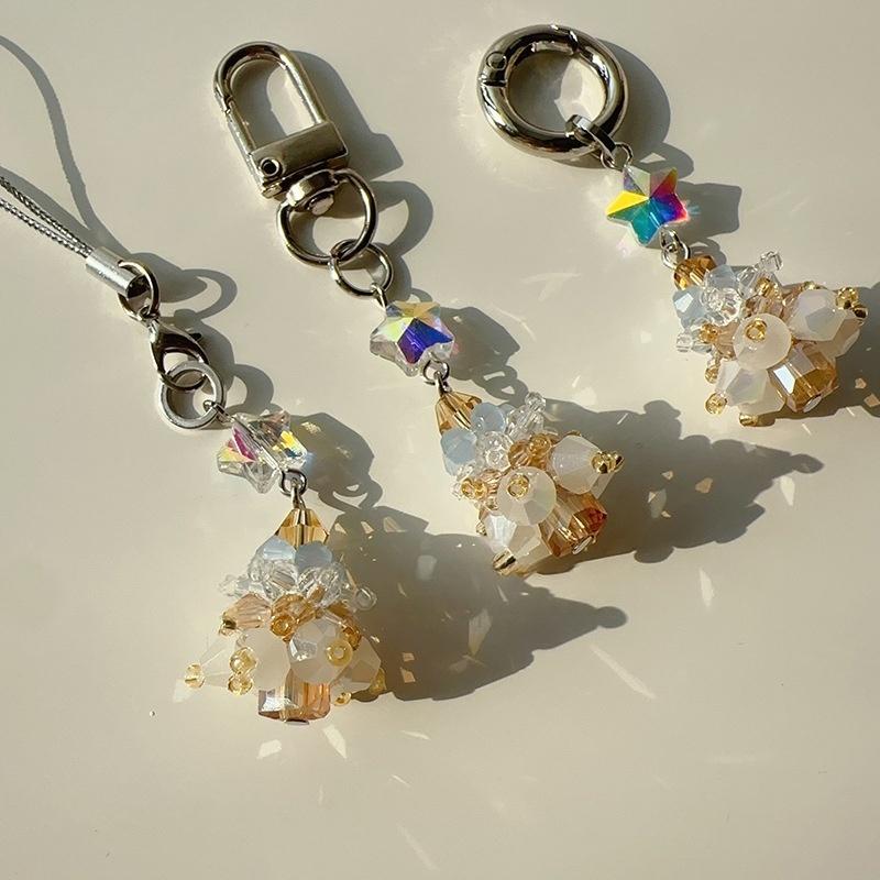 Cute Christmas Mobile Phone Straps Bead Christmas Tree Keychain Lanyard Bag Pendant Decoration Year Gift