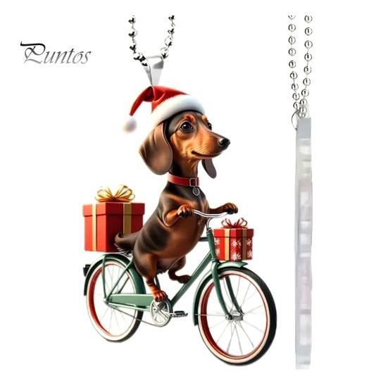 

Різдвяні ялинкові прикраси. Реалістичне цуценя, що їздить на велосипеді. Підвіска. Двовимірна плоска акрилова підвісна прикраса з подвійним друком для домашнього декору на ялинці. B