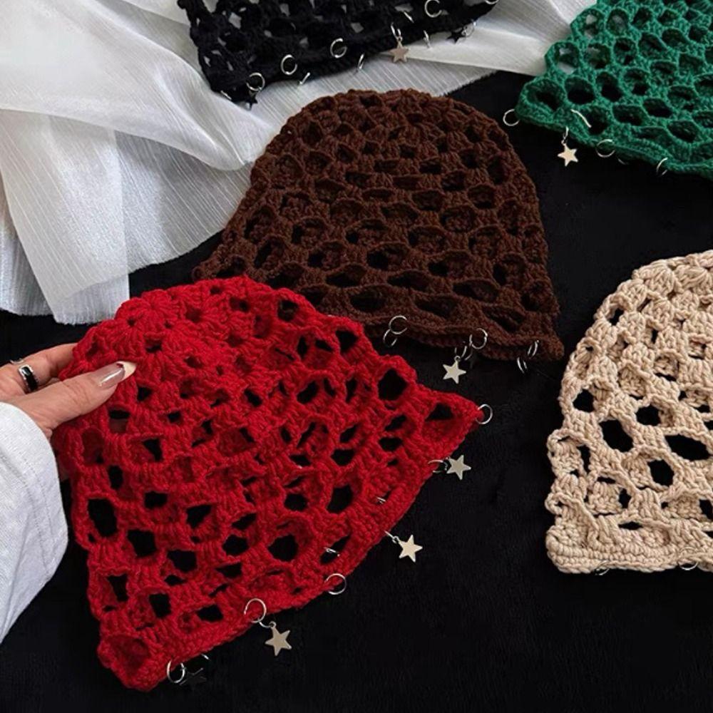 Breathable Knit Brimless Knitted Cap Star Pattern Hollow Star Cap Bohemian Head Wrap Casual Wear