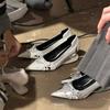 [Spot] Future Style Bow Sports Style Retro Racing Shoes Suspended Special-shaped Heel Pointed Shallow Mouth High Heels