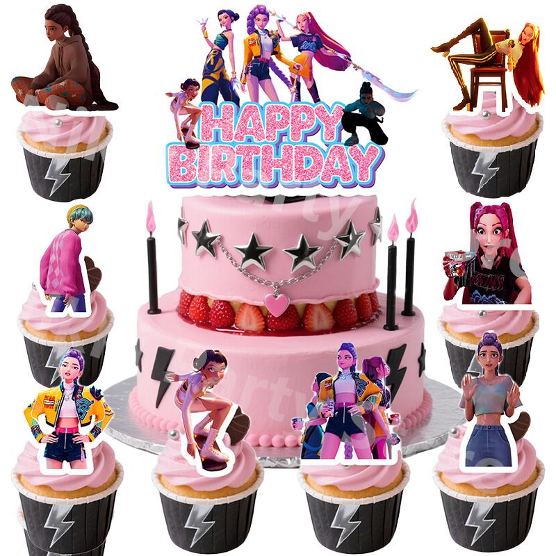 Fashnics Girls Demon Hunter Cake Decoration Cupcake Toppers Birthday Decorating Kids Boy Party Decorations Baby Shower Party Favors
