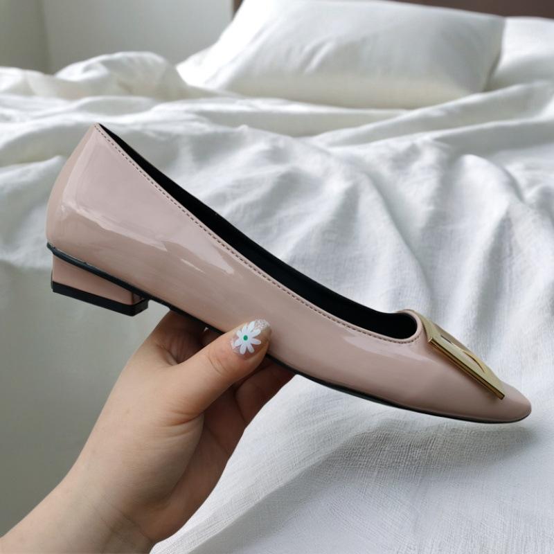 Lady Ww Classic Rv Square Buckle Small Square Head Shallow Mouth High Heels Women's Autumn and Winter New Thick Heel Flat Bottom Commuter Shoes