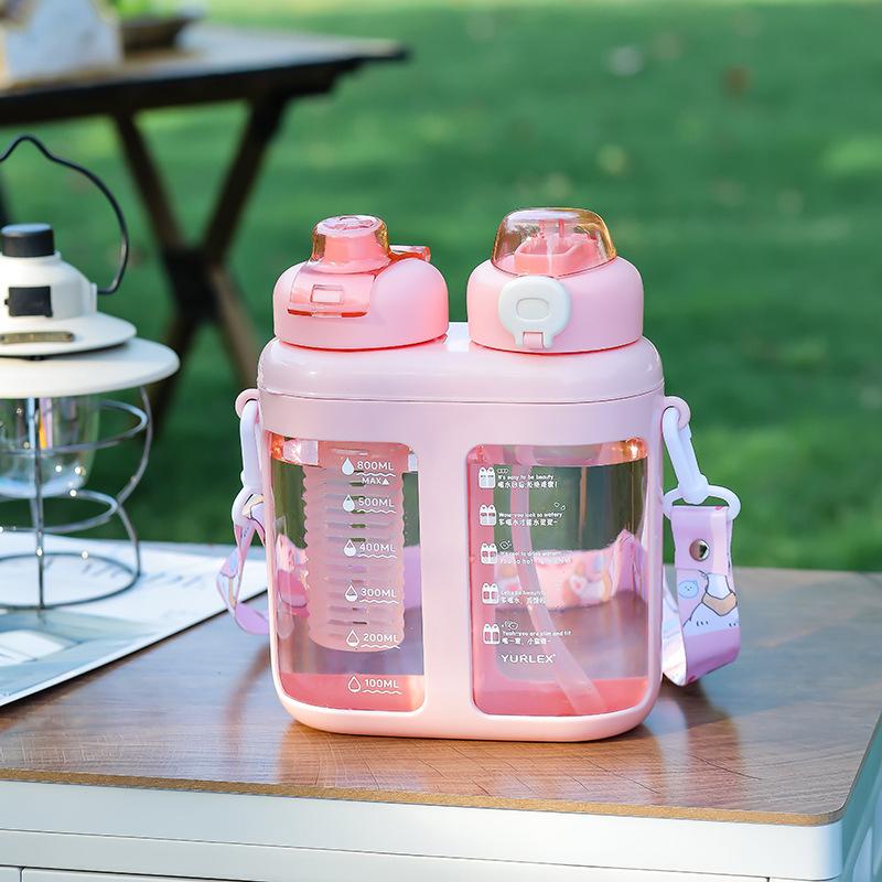 

Large-capacity Summer Compartments, Straw Cups, Double Drinking Cups, Portable Children s Cups, Sports and Fitness Water Bottles 1.5-2L рожевий
