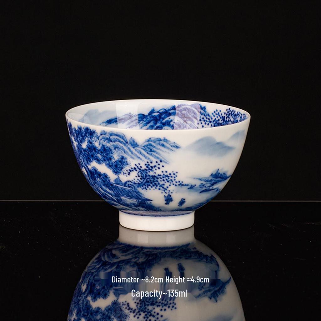 Hand-painted Blue and White Jingdezhen Ceramic Tea Cup - Landscape Design