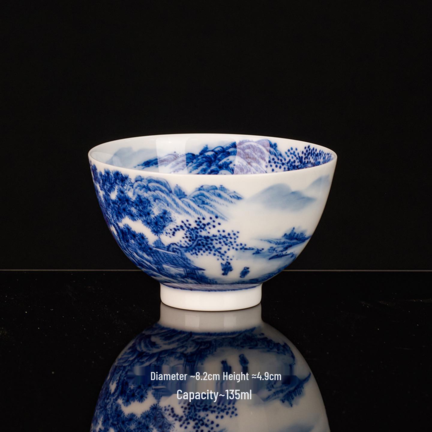 Ручная роспись Сине-белая керамическая чайная чашка Jingdezhen - Дизайн с пейзажем