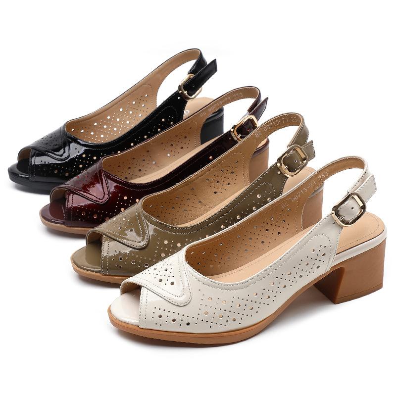 Fashion GKTINOO 2025 Summer Shoes Woman Open Toe Women Soft Cow Patent Leather High Heels Sandals Casual Hollow Sandals Plus Size 34-43