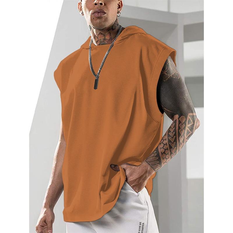 Mens High Quality American Style Loose Hooded Sleeveless Fitness Sports Tank Top
