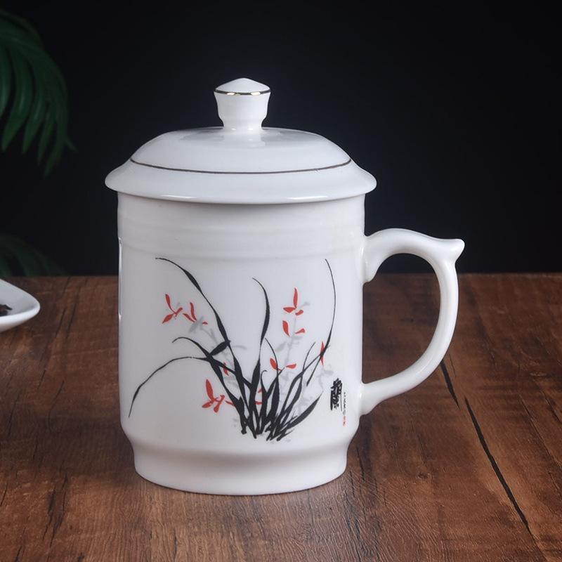 Meilan Bambus Chrysantheme Keramische Teetasse Große Kapazität Haushalt Wasserbecher Büro Deckel Konferenzbecher Gastfreundschaftsbecher Geschenkbecher