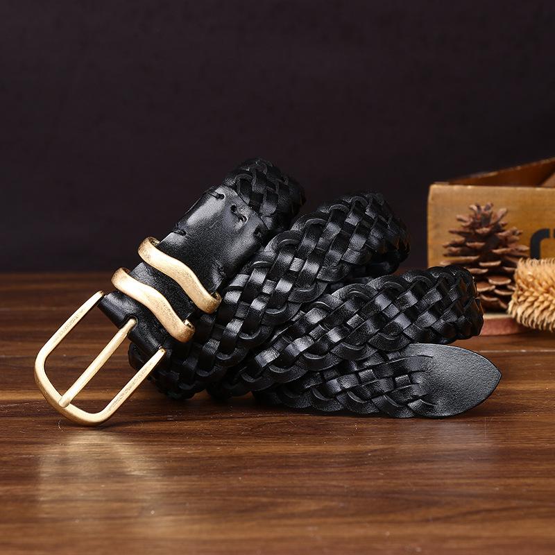Personalized Fashion Trend, Hand-Woven Belt For Women, Free Punching, Versatile Retro Pure Cowhide Woven Genuine Leather Belt For Women