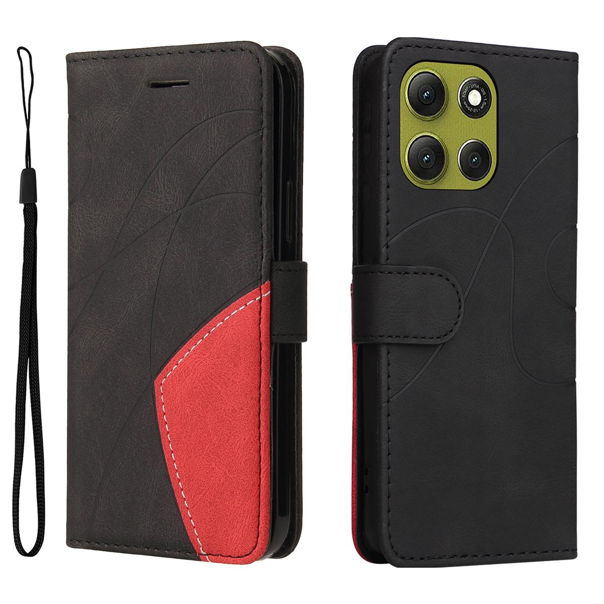 

For Motorola Moto G86 5G/G86 Power 5G Leather Phone Case Stand Wallet with Bi-colour Splicing Design Black