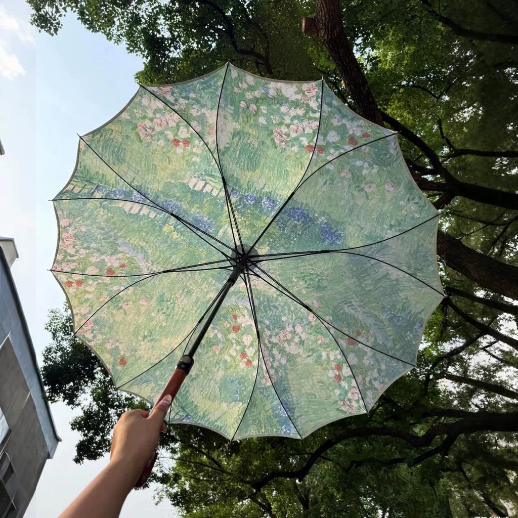 Very Beautiful Umbrella for Girls Good-looking Extra Large Thickened Reinforced Rain Or Shine Dual-Use Oil Painting Folding Ins Niche