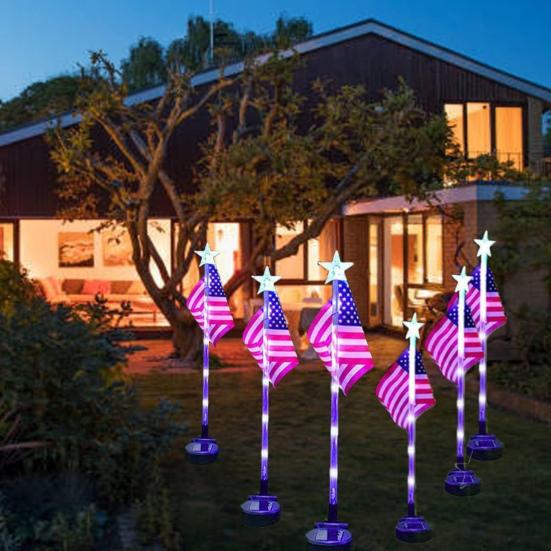 Patriotic Pathway Independence Day Stake Lights Flag LED Solar Light Waterproof
