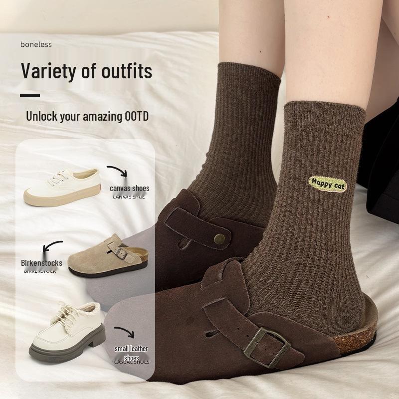 Autumn/Winter Women's Knee-High Pile Socks - Trendy Mid-Calf, Boneless Cotton