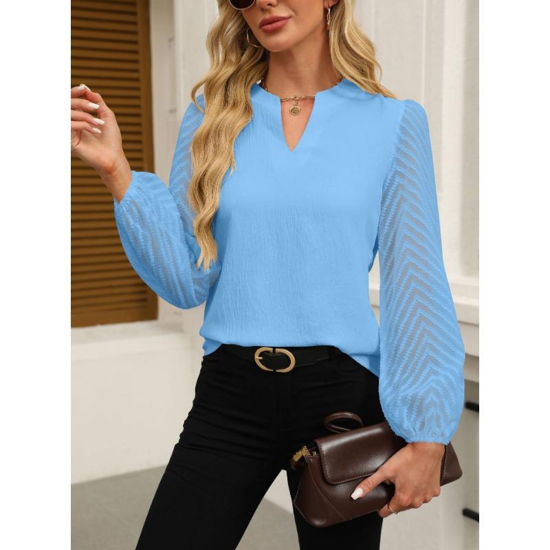 

GMXIA Женская Мода Повседневный Досуг Осень Зима Однотонный Принт Длинный Рукав V-образный Вырез Блузки и Рубашки XL светло-синий